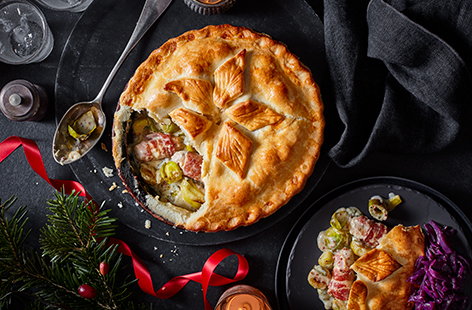 This hearty pie hides all your favourite Christmas flavours under a buttery shortcrust pastry.