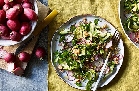 Crunchy and peppery radishes give this radish and crab salad a much-needed kick