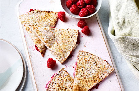 This simple recipe for raspberry quesadillas is good for younger kids, who’ll enjoy crushing, spreading and folding