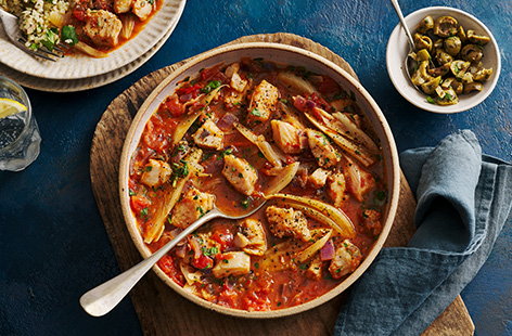 This deliciously warming tagine is quick, simple and full of flavour. Perfect for those cosy nights, this easy fish recipe pairs tender, flaky white fish, with rich aromatic spices and the subtle taste of fragrant fennel