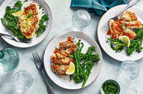 Give this Spanish-inspired chicken bake using only organic ingredients a go for dinner. With smoky Romesco sauce, golden chicken and crisp breadcrumbs, served alongside fresh Tenderstem broccoli and lemon wedges.