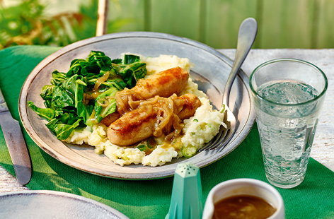 An Irish classic, creamy champ and sausages are a must-make if you're wanting a simple, wallet-friendly midweek meal