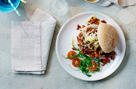 Take lunch to the next level with this cheesy Sloppy Joes recipe; soft white bread rolls filled with a veg-packed beef mince and Cheddar cheese.