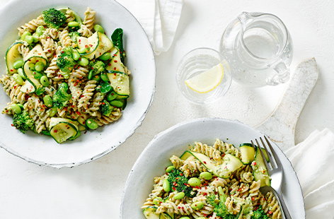 Twirly fusilli and courgette ribbons mean this quick pasta dish goes down a treat