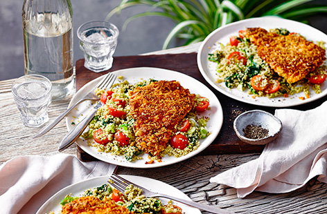 Spiced chicken escalope with couscous salad