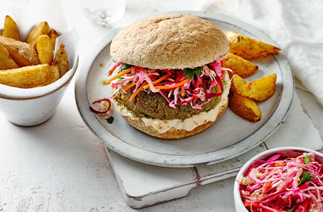 Crunchy soya beans pair with fruity lime slaw and creamy vegan mayo for a nice and easy weeknight meal