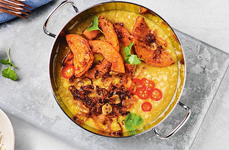 Roasted squash Tadka dhal 