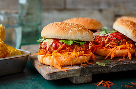 Grab a tin of spicy taco mixed beans and turn them into a simple veggie dinner with this taco bean burgers recipe. Top the burgers with melting cheese and serve with crisp grated carrot and sweetcorn for a veg-packed meal.