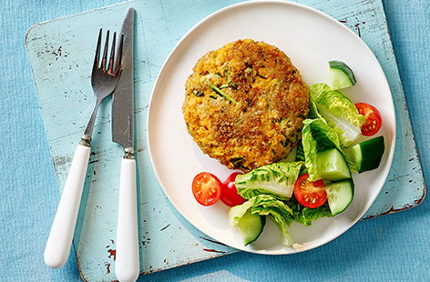 Turn tinned salmon into these tasty fishcakes made with sweet potato and grated courgette. Serve with salad on the side for a filling lunch the kids will love. 