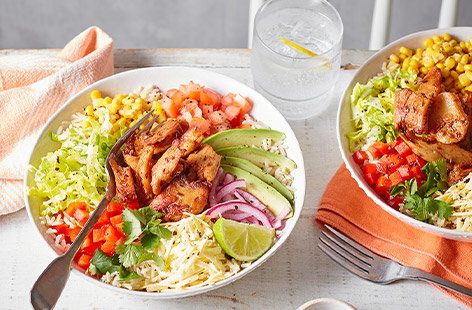 Tuck into this colourful bowlful, packed with big flavours and bold textures. The chicken-style pieces pick up the spices and go brilliantly with all the veggies!