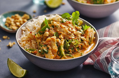 This Thai-inspired red fish curry pairs a kick of spice from the curry paste with the freshness of coriander and lime