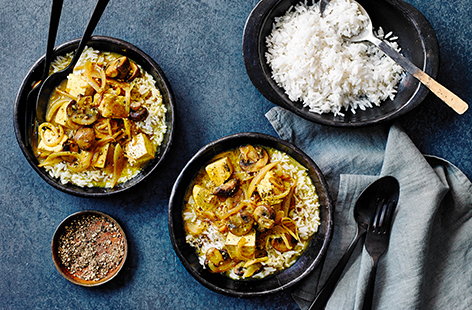 Tofu is turned into something extra special in this aromatic vegetarian curry with mushrooms, fragrant coconut milk, ginger, garlic and garam masala.