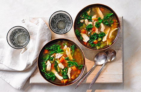 Try a twist on a winter classic with this gently spiced chicken soup recipe. Lemongrass, ginger and turmeric are added to the fragant stock, while the addition of lentils make it a filling and healthy dinner recipe for two.