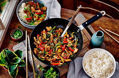 Whip up a healthy dinner in just 20 minutes with this quick turkey stir-fry recipe. Turkey, peppers and spring onions are quickly cooked with sticky soy, honey and garlic for an easy midweek meal idea.