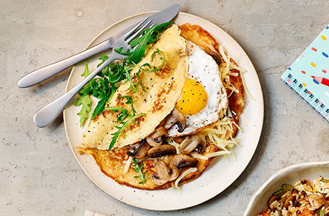 A speedy lunch idea that kids will love; pancakes stuffed with cheese and mushrooms.