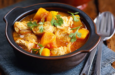 Looking for a fresh way to cook butternut squash? Try this twist on the rogan josh for a tasty chicken curry that cooks in no time. The hearty squash bulks up the dish so freeze any leftover portions for up to three months.