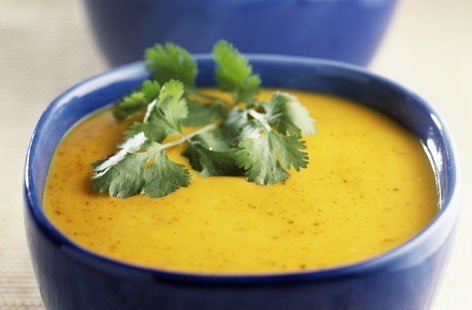 A soup that smells divine and looks gorgeous, fragrant, spicy coriander brings out the sweetness of carrots for a healthy, warming dish that's quick to prepare. Add cream if you're feeling indulgent and garnish with a sprig of fresh green coriander.