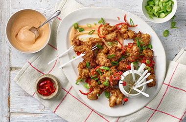 Fried miso chicken with sriracha mayo