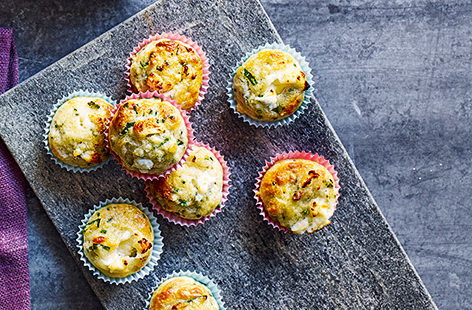 These mini savoury muffins, packed with creamy goat's cheese, silky baby spinach and fragrant chives, are perfect for packing into your lunch box or enjoying as an afternoon treat