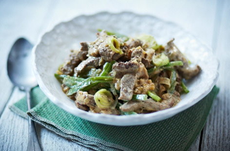 Try this Russian-inspired meal filled with tasty leeks, juicy beef sirloin and crisp runner beans