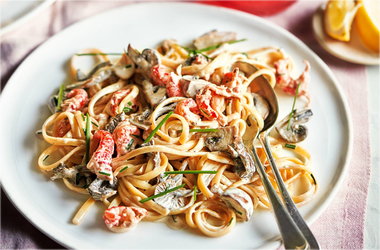 Crayfish and wild mushroom linguine