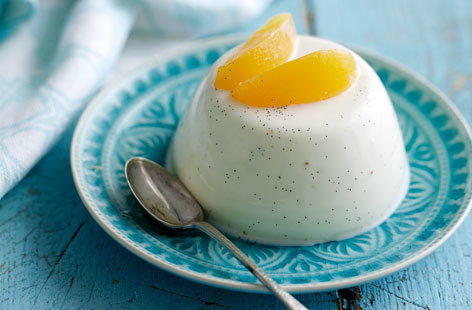 For a tasty treat, try this creamy panna cotta with tender, poached apricots.