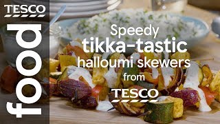 Speedy tikka halloumi skewers