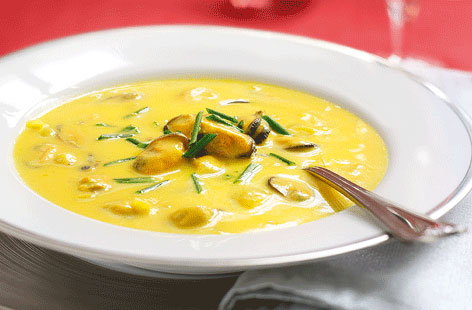 An impressive dinner party starter that's also surprisingly easy to make. Meaty, fresh mussels are cooked until tender, while the creamy, saffron flavours of the soup complement the seafood perfectly.