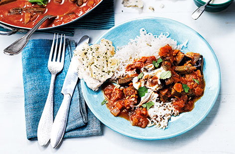 For a quick and easy vegetarian dinner, try this African-inspired curry made with aubergines and okra. Okra is a seed-packed vegetable that benefits from being paired with strong, spicy flavours and so the garlic, ginger, cumin and chilli work perfectly