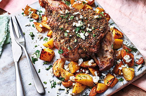 One-tray lamb with rosemary and feta