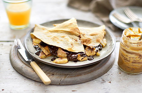 This delicious, warm, sweet quesadilla is perfect for revitalising the body with nutrients and sugar after a night on the town. Serve with green tea for an uplifting breakfast.