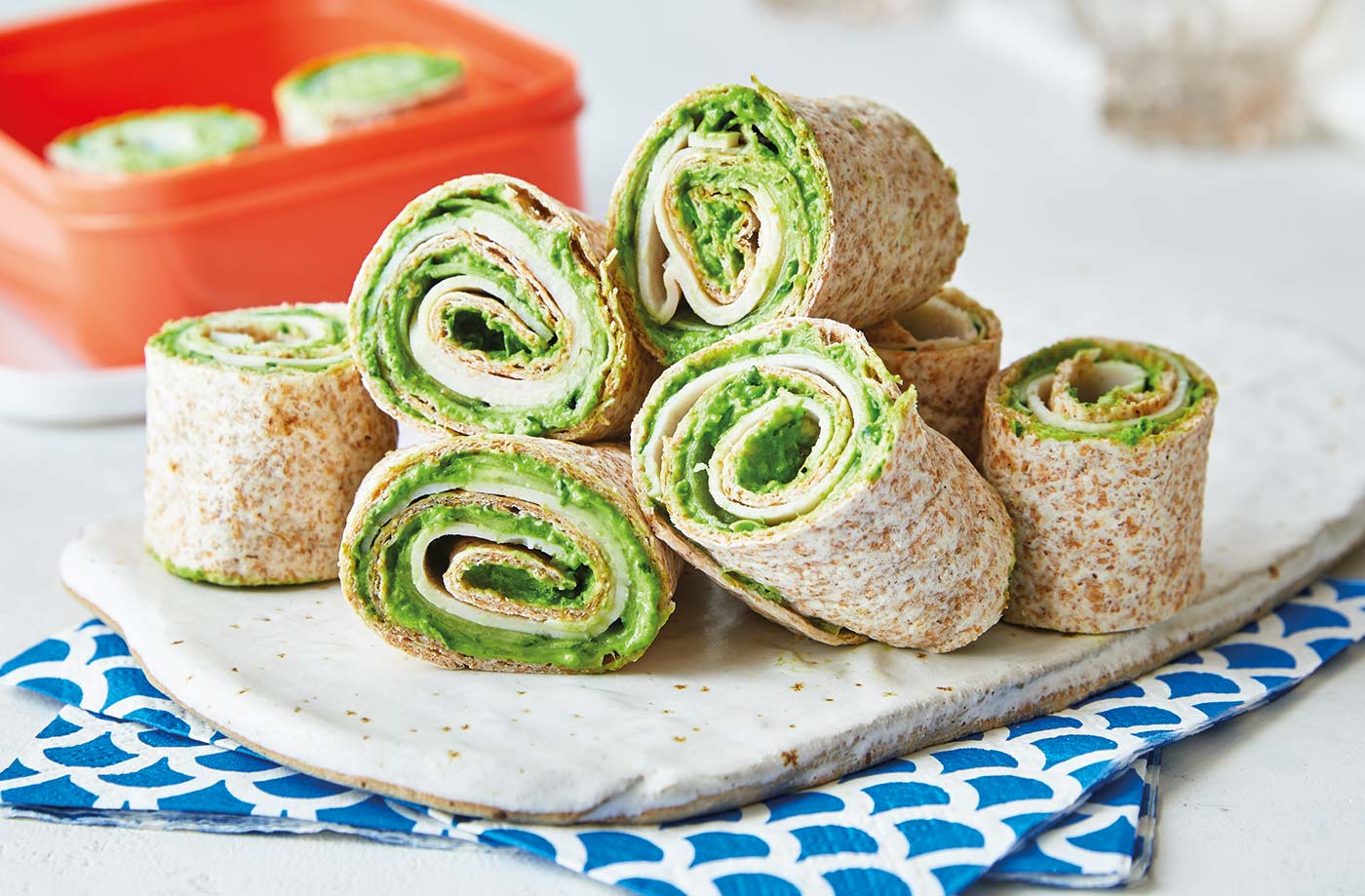 Green cheese and turkey roll-ups