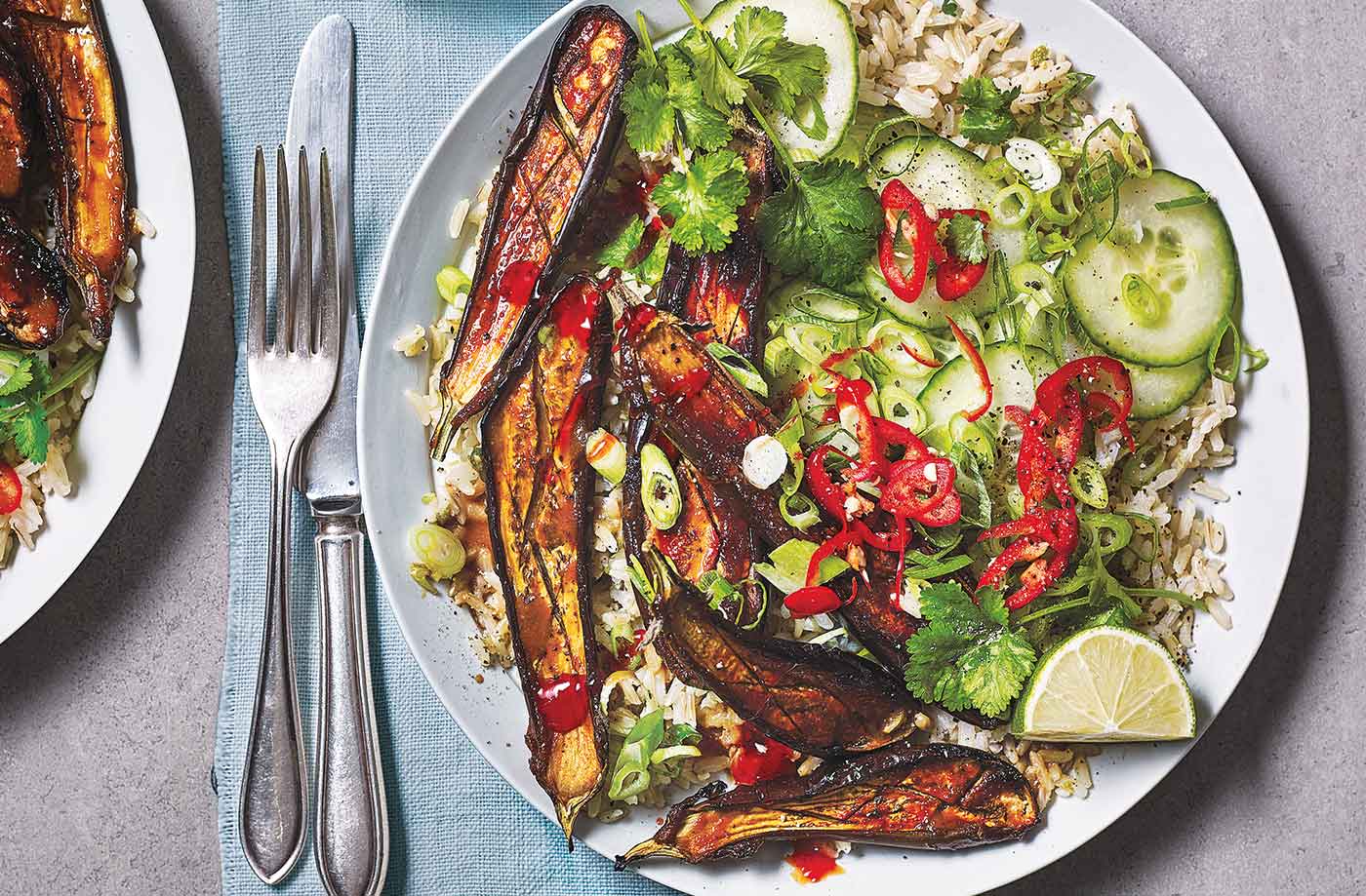 Miso aubergine and brown rice bowls recipe