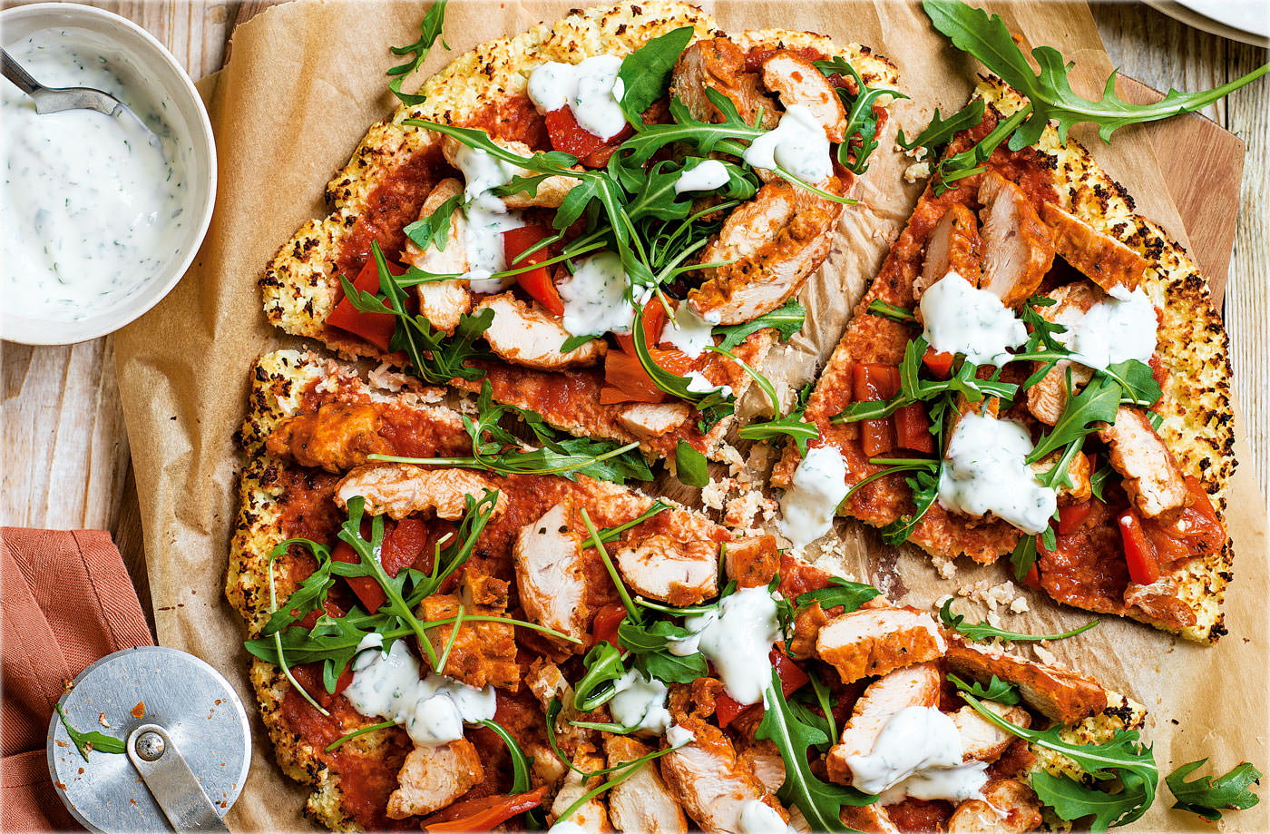 Spicy chicken cauliflower 'pizza' recipe