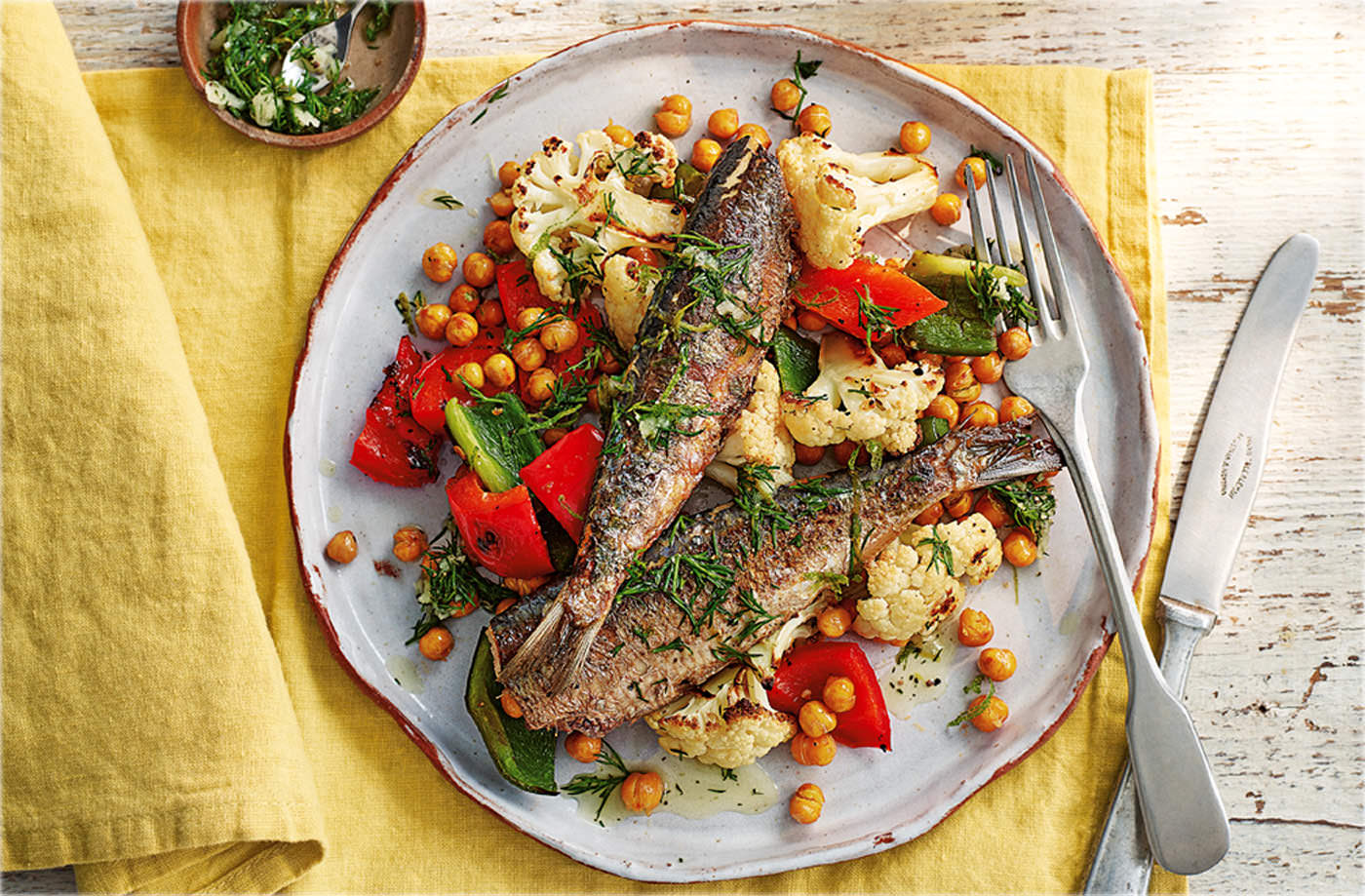 Sardines with roasted cauliflower and lime gremolata recipe