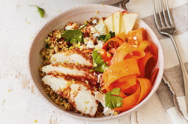 Carrot, apple and chicken grain bowls