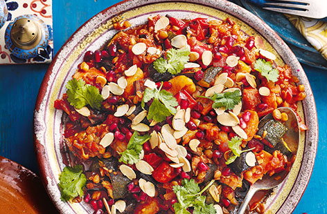 Enriched with ras el hanout, tart apricots and sweet honey, this vegetarian and dairy-free tagine is inspired by the aromatic flavours of Morocco