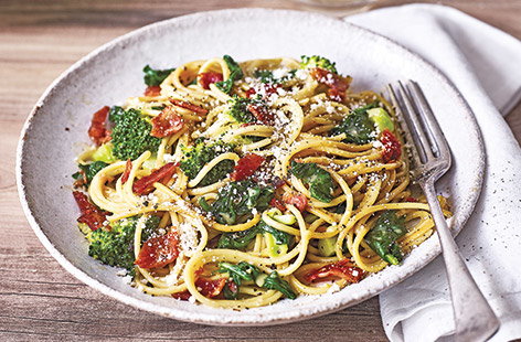 Try a healthy twist on classic carbonara with this speedy broccoli and bacon carbonara recipe that's ready in just 20 minutes.