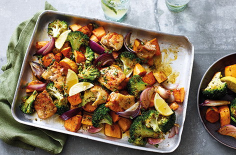 Sweet potato and chicken traybake