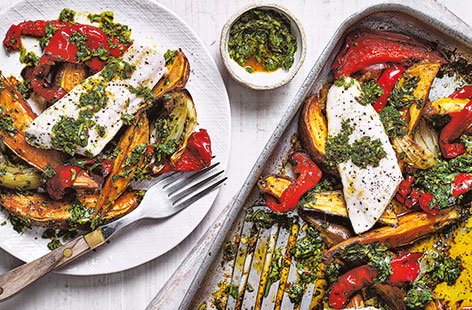 With a homemade chimichurri sauce and flaky basa fillets, this vibrant traybake recipe really spices up dinnertime