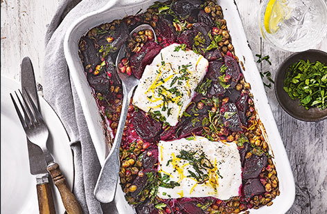 Earthy beetroot is a welcome addition to this flavourful fish supper. Creamy green lentils, fiery horseradish and zesty parsley provide the perfect base for flaky cod and a squeeze of lemon makes these wonderful flavours truly sing