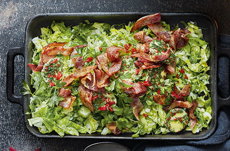 Shredded sprouts with bacon and chilli butter