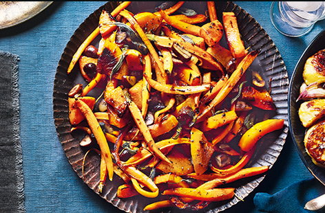 Roasted squash and carrots with chestnuts and sage