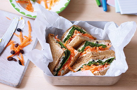 Carrot, raisin and cream cheese sandwich