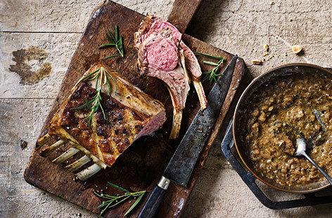 Roast rack of lamb with shallot sauce