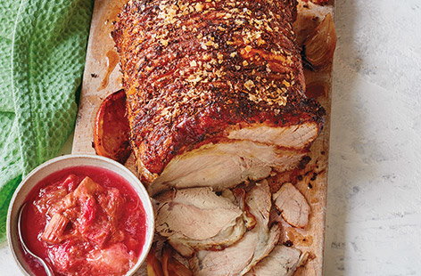 Spiced roast pork with rhubarb sauce