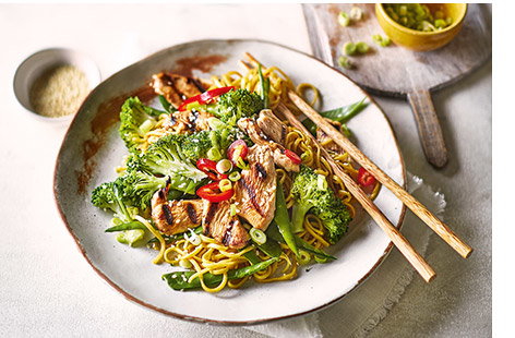 Inspired by Japanese cooking, these sweet and tangy teriyaki noodles are a great midweek pick up meal to see you through to the weekend.