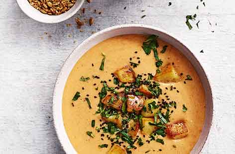 Inspired by the Indian favourite potato and cauliflower combination, this healthy, hearty soup topped with crispy fried potatoes feels like a real treat whilst remaining affordable