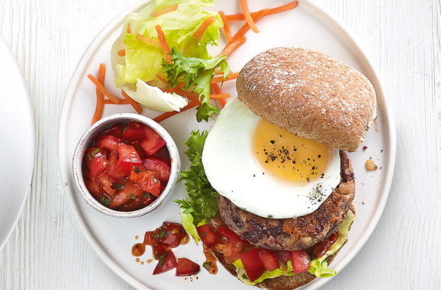 Egg-topped veggie burgers