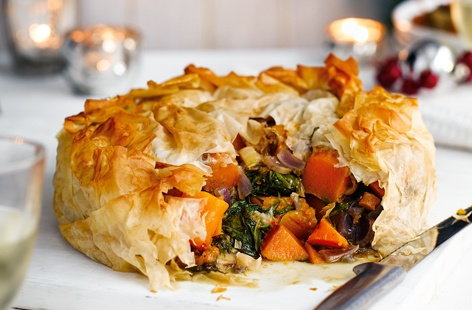 Butternut squash and Stilton filo pie